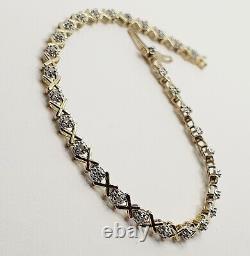 0.15ct Diamond Line Crisscross Bracelet 7.15 / 18.5cm 9ct Yellow Gold 4.8g