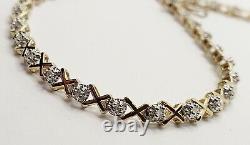 0.15ct Diamond Line Crisscross Bracelet 7.15 / 18.5cm 9ct Yellow Gold 4.8g