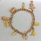 1890s Antique Victorian 9ct Solid Yellow Rose Gold Mixed Charm Bracelet