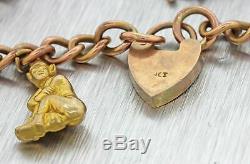 1890s Antique Victorian 9CT Solid Yellow Rose Gold Mixed Charm Bracelet