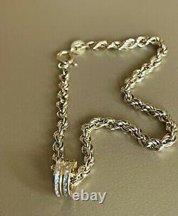 18ct Gold Diamond Bracelet Charm 0.25ct 9ct Rope Chain Hallmarked Barrel