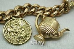 1912 Vintage Heavy 9ct Gold Curb Link Charm Bracelet With 4 Half Sovereigns