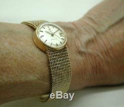1970's Vintage Ladies Heavy Solid 9ct Gold Omega Automatic Date Bracelet Watch