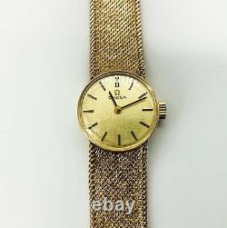 1972 Ladies Solid 9ct Gold Omega Dress Watch On Integral 9ct Gold Mesh Bracelet