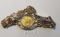 1980 1/10th Krugerrand in Vintage 4 Bar 9ct Gold Gate Bracelet Padlock Fastener