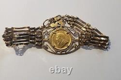 1980 1/10th Krugerrand in Vintage 4 Bar 9ct Gold Gate Bracelet Padlock Fastener
