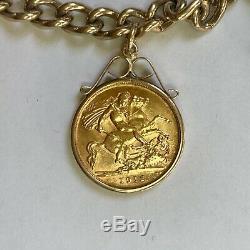 1984 Heavy 9ct Gold Curb Link Charm Bracelet 4 Half Sovereigns & 1/4 Krugerrand