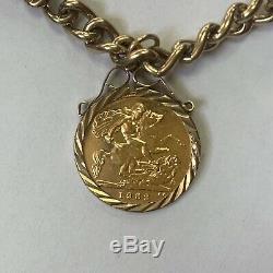 1984 Heavy 9ct Gold Curb Link Charm Bracelet 4 Half Sovereigns & 1/4 Krugerrand