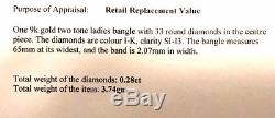 $1,835.00 Elegant 9CT 9K Yellow Gold 33 DIAMOND Floral Clip Oval Bangle