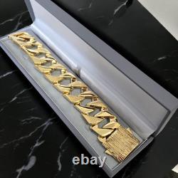 27mm Patterned Bark Chaps Bracelet 9ct Gold XP Huge Heavy 9 Gold Curb Bracelet