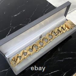 27mm Patterned Bark Chaps Bracelet 9ct Gold XP Huge Heavy 9 Gold Curb Bracelet
