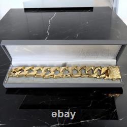 27mm Patterned Bark Chaps Bracelet 9ct Gold XP Huge Heavy 9 Gold Curb Bracelet