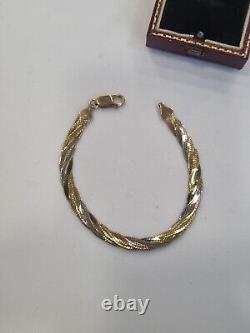 (2) 9ct/375 Gold Platt Bracelet 3 Tone Gold 7 Inch 5.79 Grams