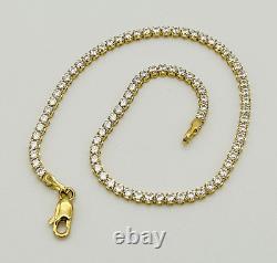 375 9ct Real Yellow Gold 2mm Diamond Tennis Bracelet 7.5 INCH