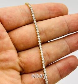 375 9ct Real Yellow Gold 2mm Diamond Tennis Bracelet 7.5 INCH