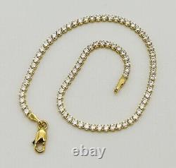 375 9ct Real Yellow Gold 2mm Diamond Tennis Bracelet 7.5 INCH