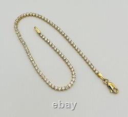 375 9ct Real Yellow Gold 2mm Diamond Tennis Bracelet 7.5 INCH