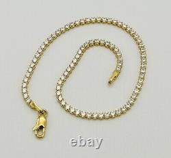 375 9ct Real Yellow Gold 2mm Diamond Tennis Bracelet 7.5 INCH