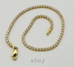 375 9ct Real Yellow Gold 2mm Diamond Tennis Bracelet 7.5 INCH