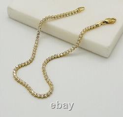 375 9ct Real Yellow Gold 2mm Diamond Tennis Bracelet 7.5 INCH