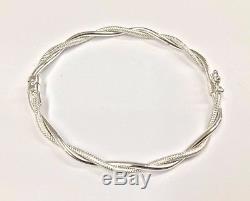 375 9ct White Gold Twisted Ribbed & Twisted Bangle Ladies Fully Hallmarked