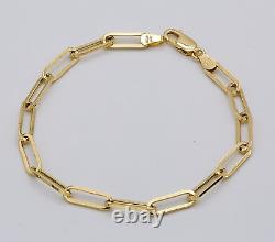 375 9ct Yellow Gold 5mm Women Oval Link Paperclip Bracelet 7.5 Brand New