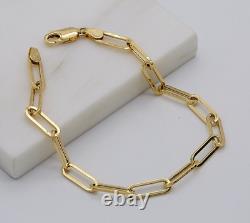 375 9ct Yellow Gold 5mm Women Oval Link Paperclip Bracelet 7.5 Brand New