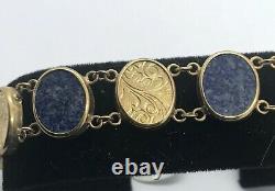375 9ct Yellow Gold & Lapis Vintage Bracelet 15grams Fully Hallmarked