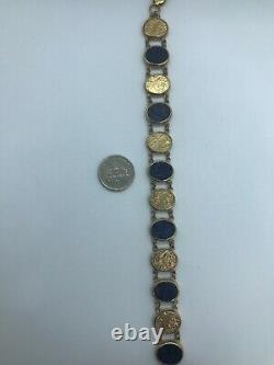375 9ct Yellow Gold & Lapis Vintage Bracelet 15grams Fully Hallmarked