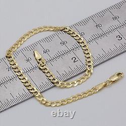 375 9ct Yellow Gold Men&Women 3mm Pave Curb Bracelet 7.5 Inch Brand New