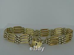 375 9ct Yellow & White Gold Gate Bracelet with Heart Padlock Authentic Retro