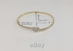 375 9ct solid Yellow Gold Bangle with CZ Heart 4Gram Ladies fully hallmarked