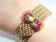 51g Vintage Retro 9ct Yellow Gold Gate Link Ruby Pearl Buckle Bracelet 1960s