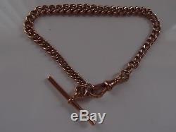 8in ANTIQUE VICTORIAN 9ct ROSE GOLD ALBERT BRACELET T BAR PENDANT DOG CLIP 15.5g