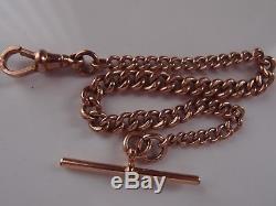 8in ANTIQUE VICTORIAN 9ct ROSE GOLD ALBERT BRACELET T BAR PENDANT DOG CLIP 15.5g