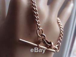 8in ANTIQUE VICTORIAN 9ct ROSE GOLD ALBERT BRACELET T BAR PENDANT DOG CLIP 15.5g