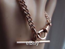 8in ANTIQUE VICTORIAN 9ct ROSE GOLD ALBERT BRACELET T BAR PENDANT DOG CLIP 15.5g