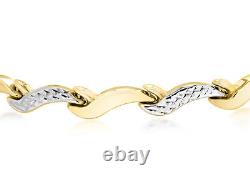 9CT 2-Colour Gold Wave Link Bracelet 7.5