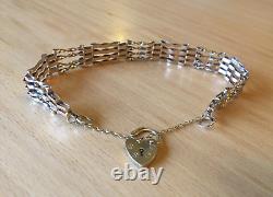 9CT GOLD BAR GATE BRACELET WITH HEART LOCK 7.5g