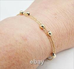 9CT GOLD BRACELET 7.5 inch BEAD BALL DOUBLE CHAIN HALLMARKED 9 CARAT YELLOW GOLD