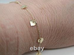9CT GOLD BRACELET HEART CHARM CHAIN LINK 9 CARAT YELLOW GOLD New