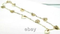 9CT GOLD BRACELET HEART CHARM CHAIN LINK 9 CARAT YELLOW GOLD New