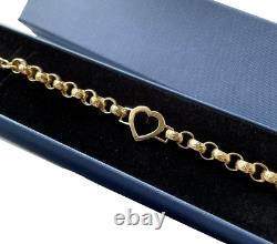 9CT GOLD ON 925 Silver Ladies Belcher Bracelet Heart 7 INCH