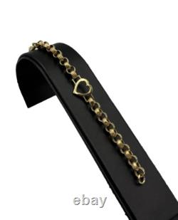 9CT GOLD ON 925 Silver Ladies Belcher Bracelet Heart 7 INCH