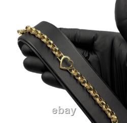 9CT GOLD ON 925 Silver Ladies Belcher Bracelet Heart 7 INCH
