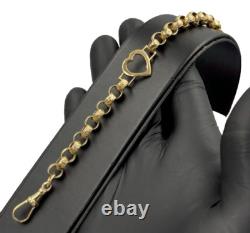 9CT GOLD ON 925 Silver Ladies Belcher Bracelet Heart 7 INCH