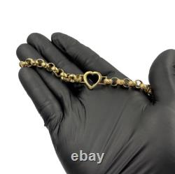 9CT GOLD ON 925 Silver Ladies Belcher Bracelet Heart 7 INCH