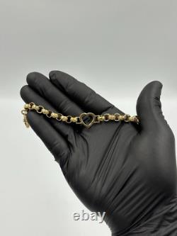 9CT GOLD ON 925 Silver Ladies Belcher Bracelet Heart 7 INCH