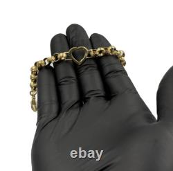 9CT GOLD ON 925 Silver Ladies Belcher Bracelet Heart 7 INCH