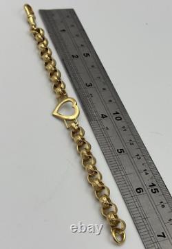9CT GOLD ON 925 Silver Ladies Belcher Bracelet Heart 7 INCH